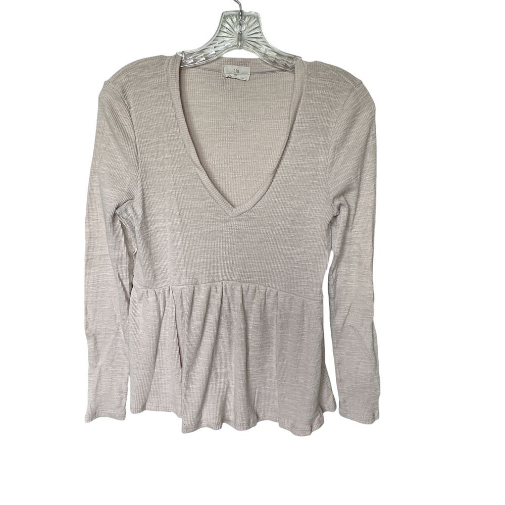 Anthropologie T.LA Babydoll VNeck Womens XS Long Sleeve Beige Lagenlook Knit - Picture 2 of 4